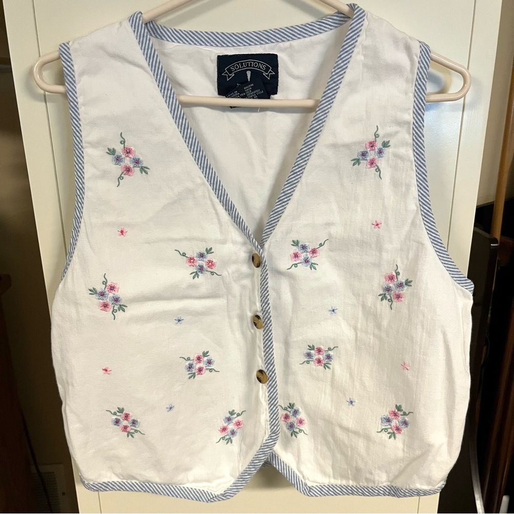 Vintage 90s white floral Solutions vest